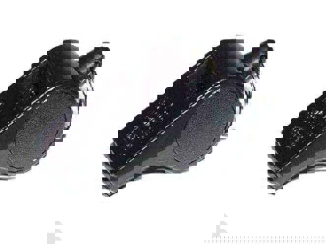 Black whistle with a keyring attachment, ideal for sports and safety.