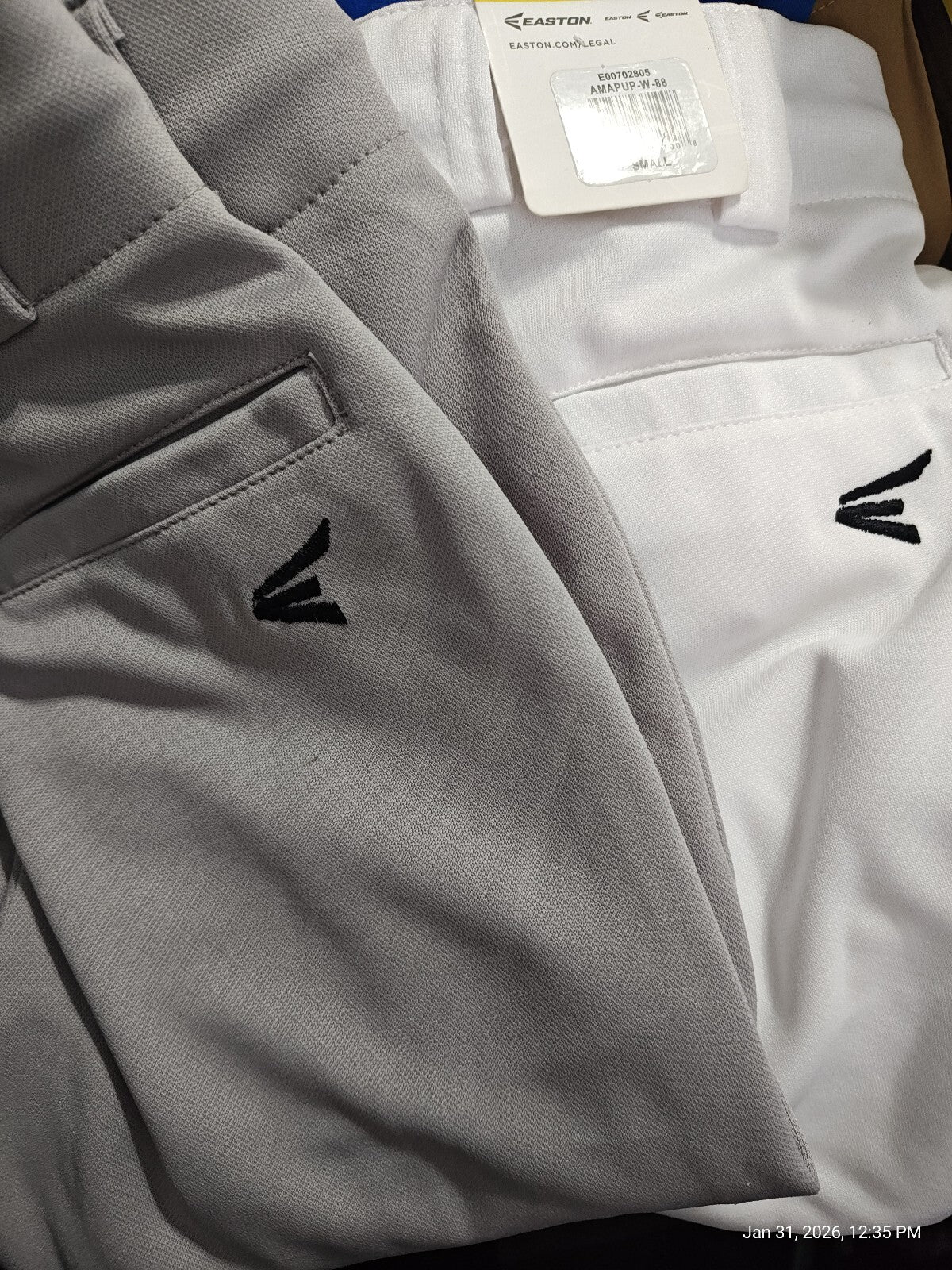 Easton Boy's Baseball Pants Youth Sizes Full Length Elastic Bottom White