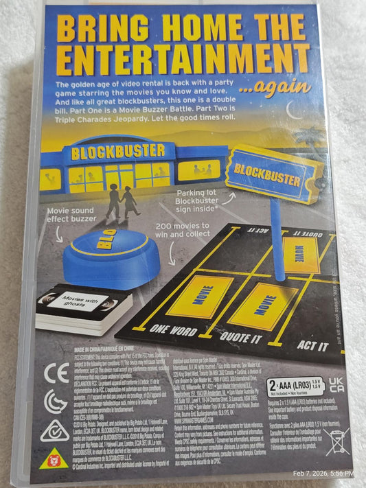 Blockbuster game featuring sound effects and interactive play elements for family fun.