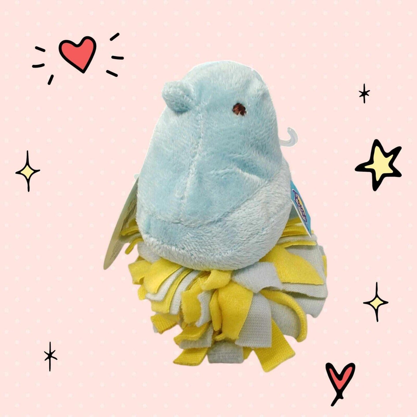 Cute Blue Bird Plush Toy with Yellow and Gray Ruffles.