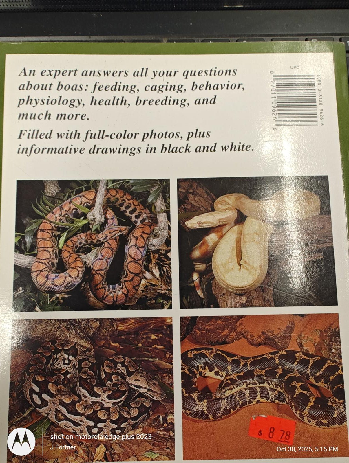 Boas book cover featuring colorful photos of various boa species and informative drawings.
