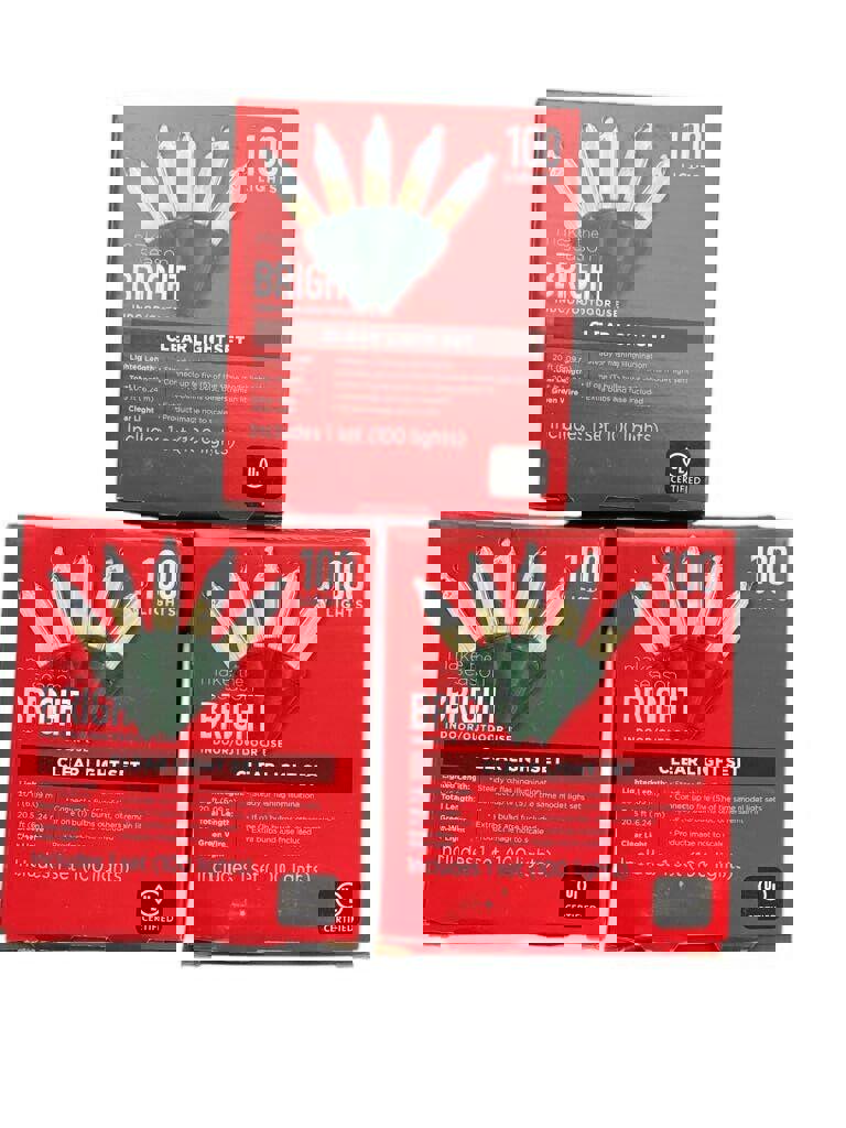Bright clear light set with 100 lights in three boxes, ideal for festive decorations.