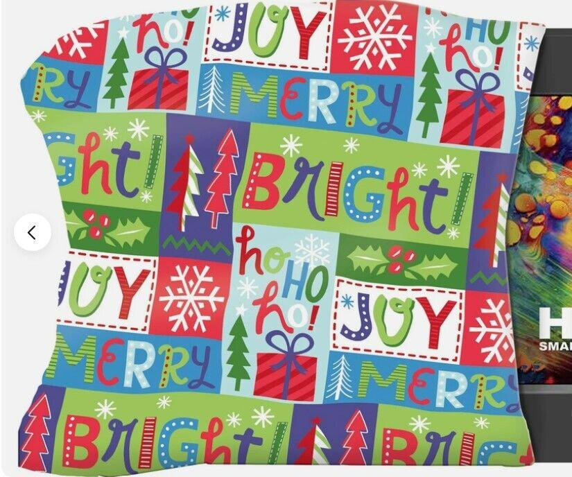 Bright Holiday Gift Wrap featuring colorful patterns of joy, merry, and bright designs.