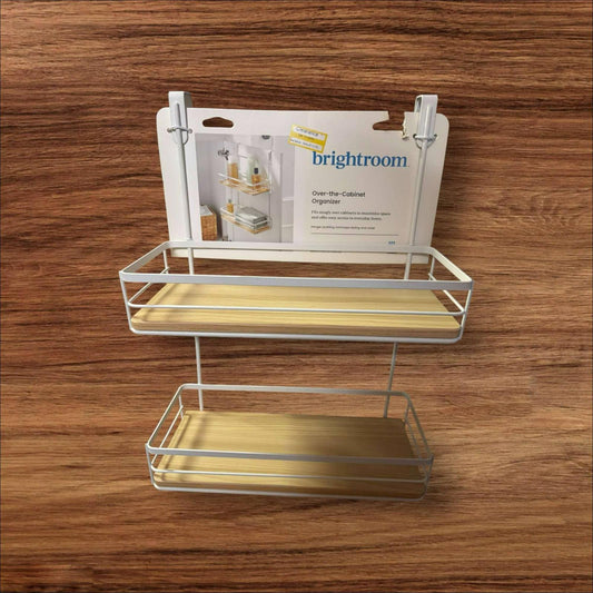 Brightroom wall-mounted shelf with two wooden shelves and metal frame.