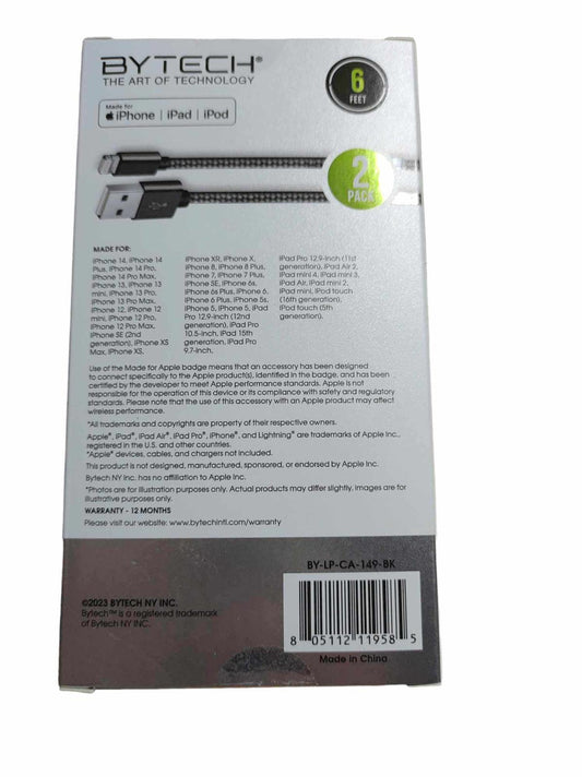 BYTECH 6-foot charging cable for iPhone, iPad, and iPod with durable design.