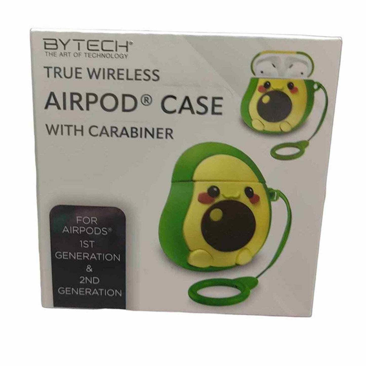 BYTECH AirPod case featuring a cute avocado design with carabiner for secure attachment.