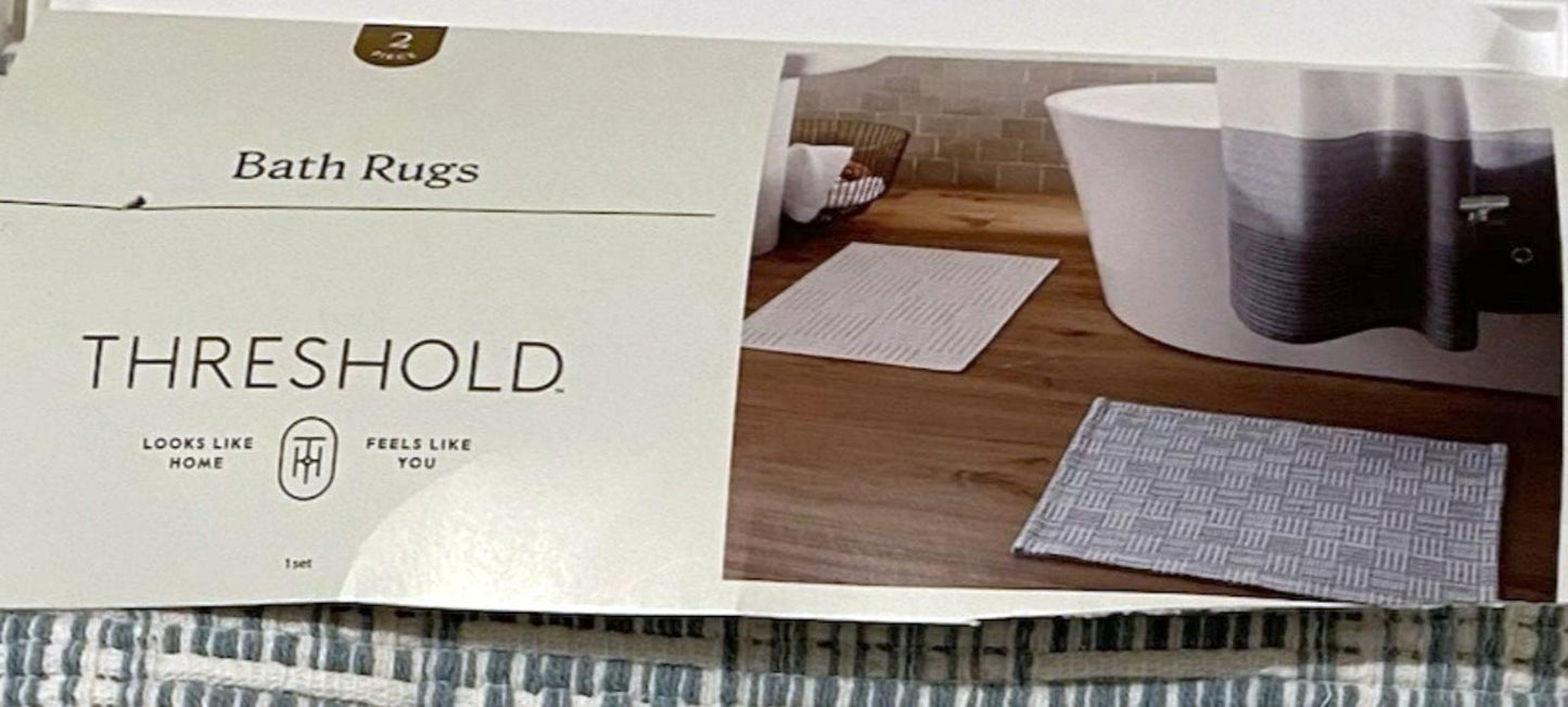 4-Piece Threshold Sage & White Rugs Set- Soft Bathmats 17 x 24 Brand NEW 2 PACK