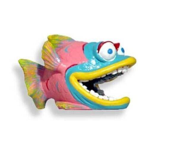 Colorful Fish Wall Decor featuring a vibrant pink and blue design with large eyes and an open mouth.