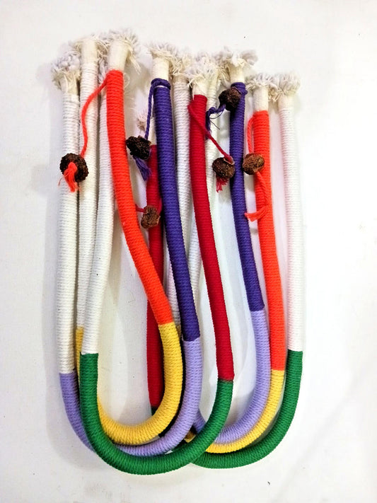 Colorful handmade decorative ropes featuring vibrant colors and unique textures.