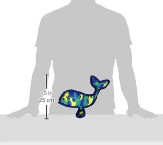 Colorful whale plush toy measuring 10 inches, perfect for kids' rooms.