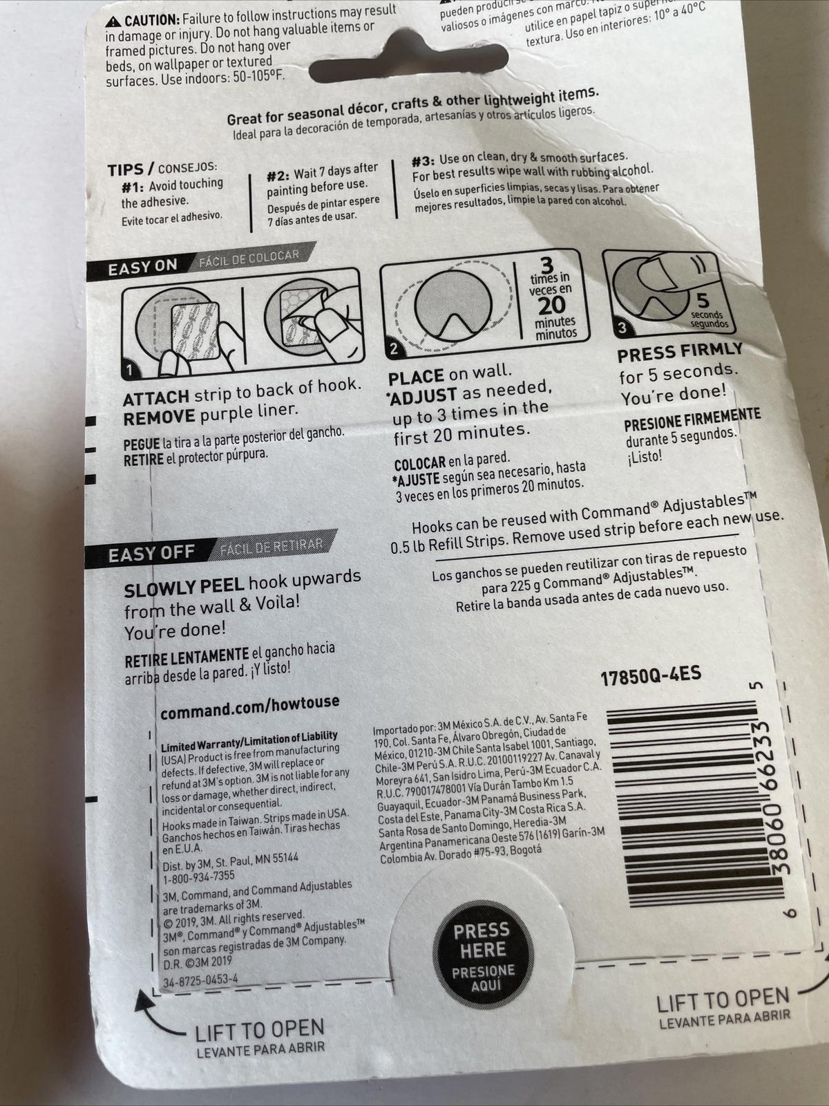 Command Adhesive Hooks packaging with instructions for easy application and removal.