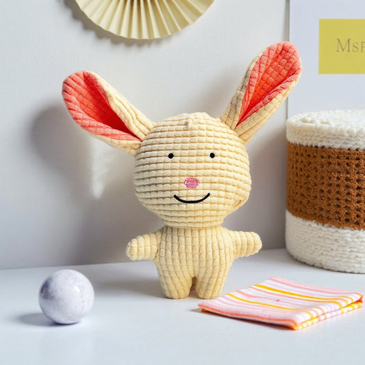 Crochet Bunny Toy with pink ears and a smiling face, perfect for kids.