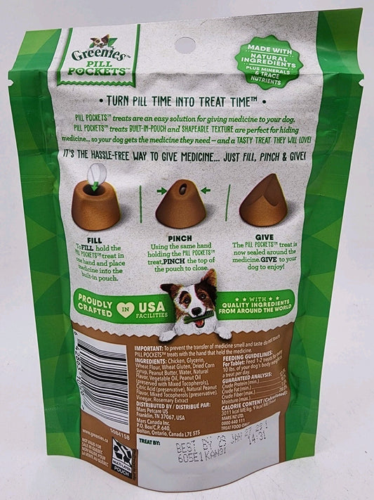 Greenies Pill Pockets for Dogs Peanut Butter Tablet Size 30 Count Treats 3.2 oz