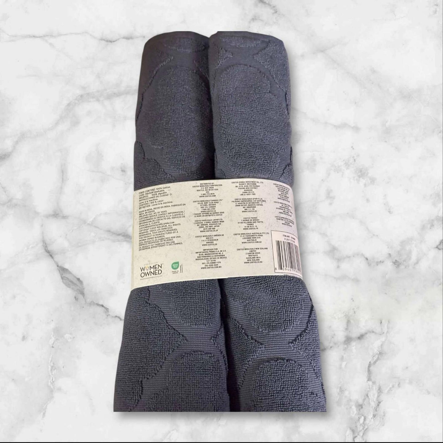 WelHome by Welspun 100% Cotton Geometric Tub Mat 2PK Set Gray