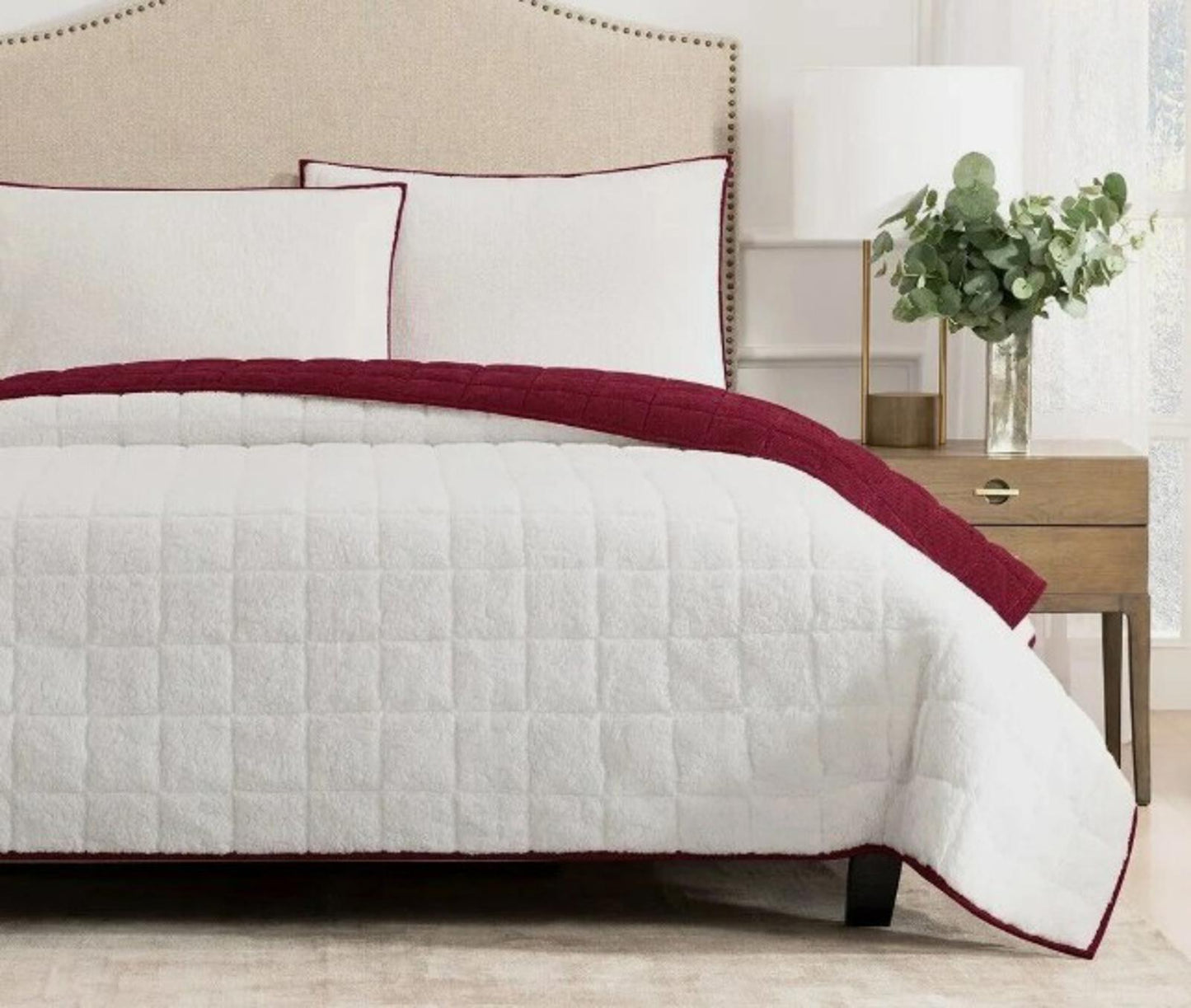 Charisma 3-pc Corduroy & sherpa Quilt Set,Brick Red- Queen Size Free Magic Bag