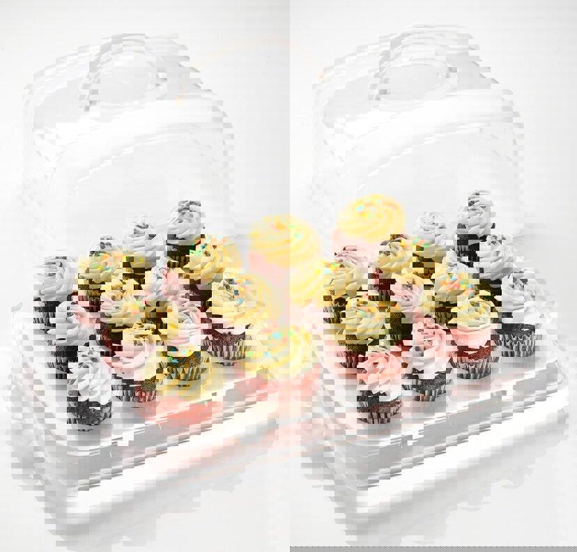 Cake Carrier with Lid, Cake Holder Cupcake Container for 12 Cupcakes 2 in 1 P...