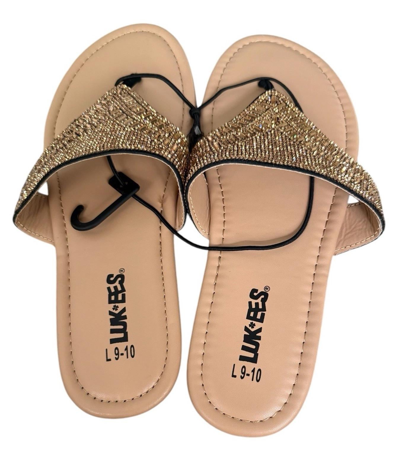 Luk-ees Muk Luks Flip Flops Sandals Size Large 9 - 10 Beaded Jewels Lukees