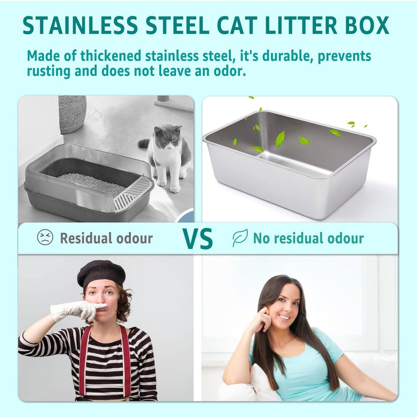 Stainless Steel Cat Litter Box, XXL Metal Litter Box for Big Cats 8IN Deep NEW