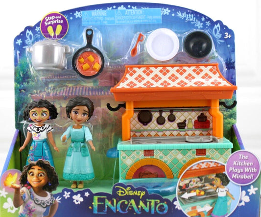 Disney Encanto kitchen playset featuring two dolls and cooking accessories.
