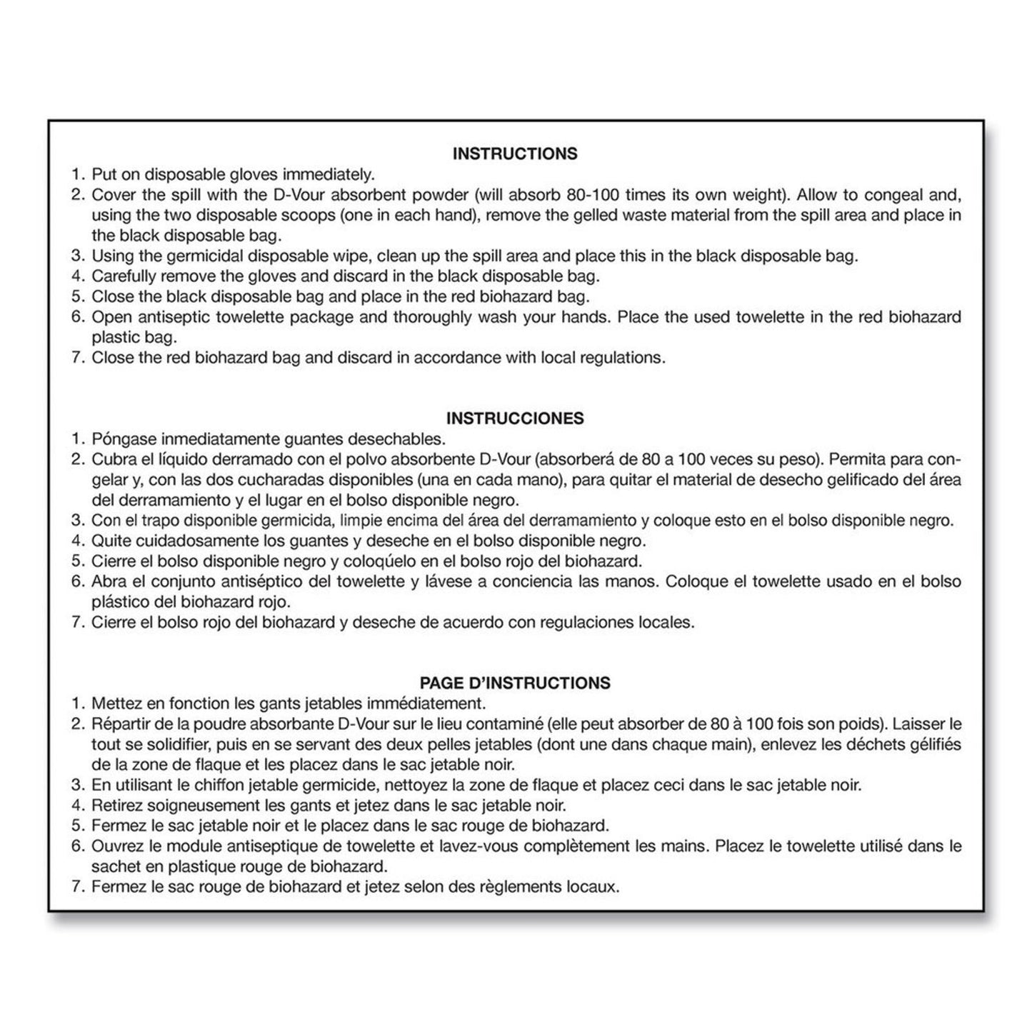 Disposable gloves instructions for use, detailing steps for proper application and disposal.