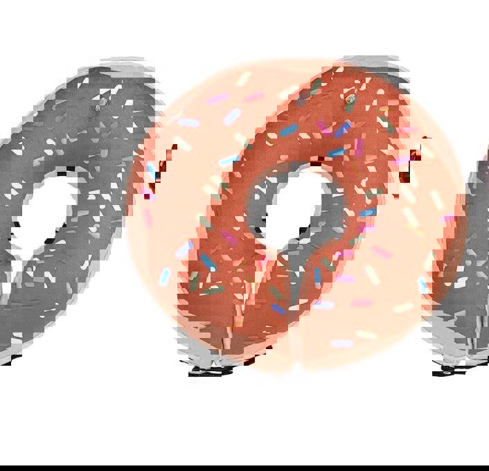 Donut-shaped neck pillow with colorful sprinkles for comfort and support.
