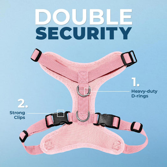 Double Security harness featuring heavy-duty D-rings and strong clips for added safety.