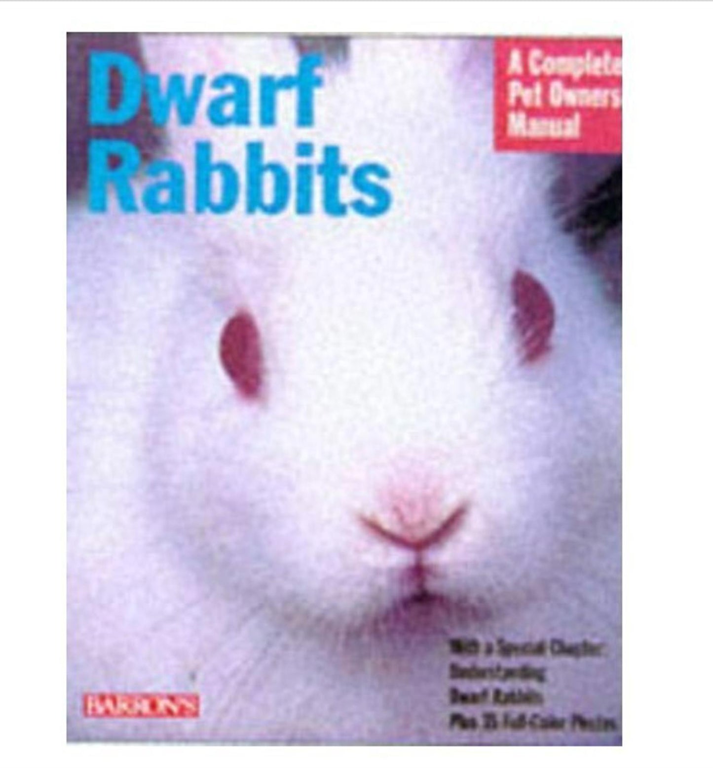 Dwarf Rabbits book cover featuring a close-up of a rabbit's face with pink nose.