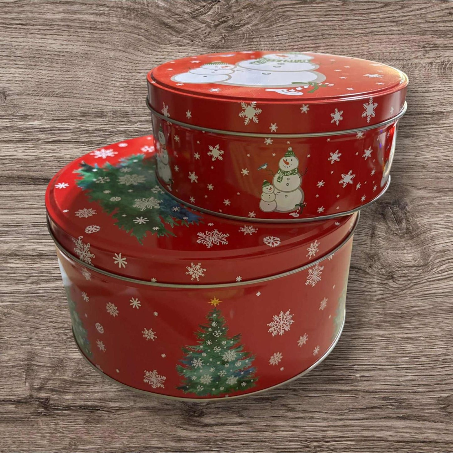 4 Treat Tins Christmas Holiday Treat's etc 2 of 6" and 2 of 8"