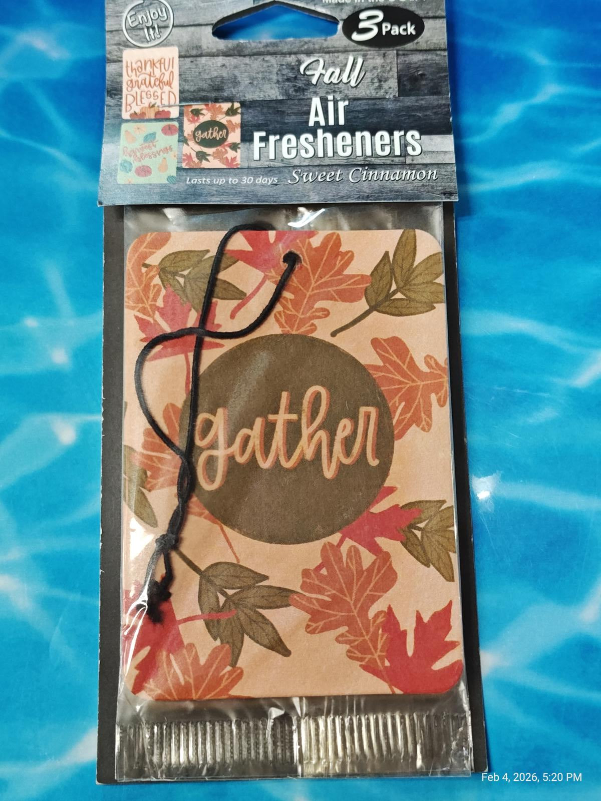 Fall Air Fresheners pack featuring sweet cinnamon scent and autumn leaves design.
