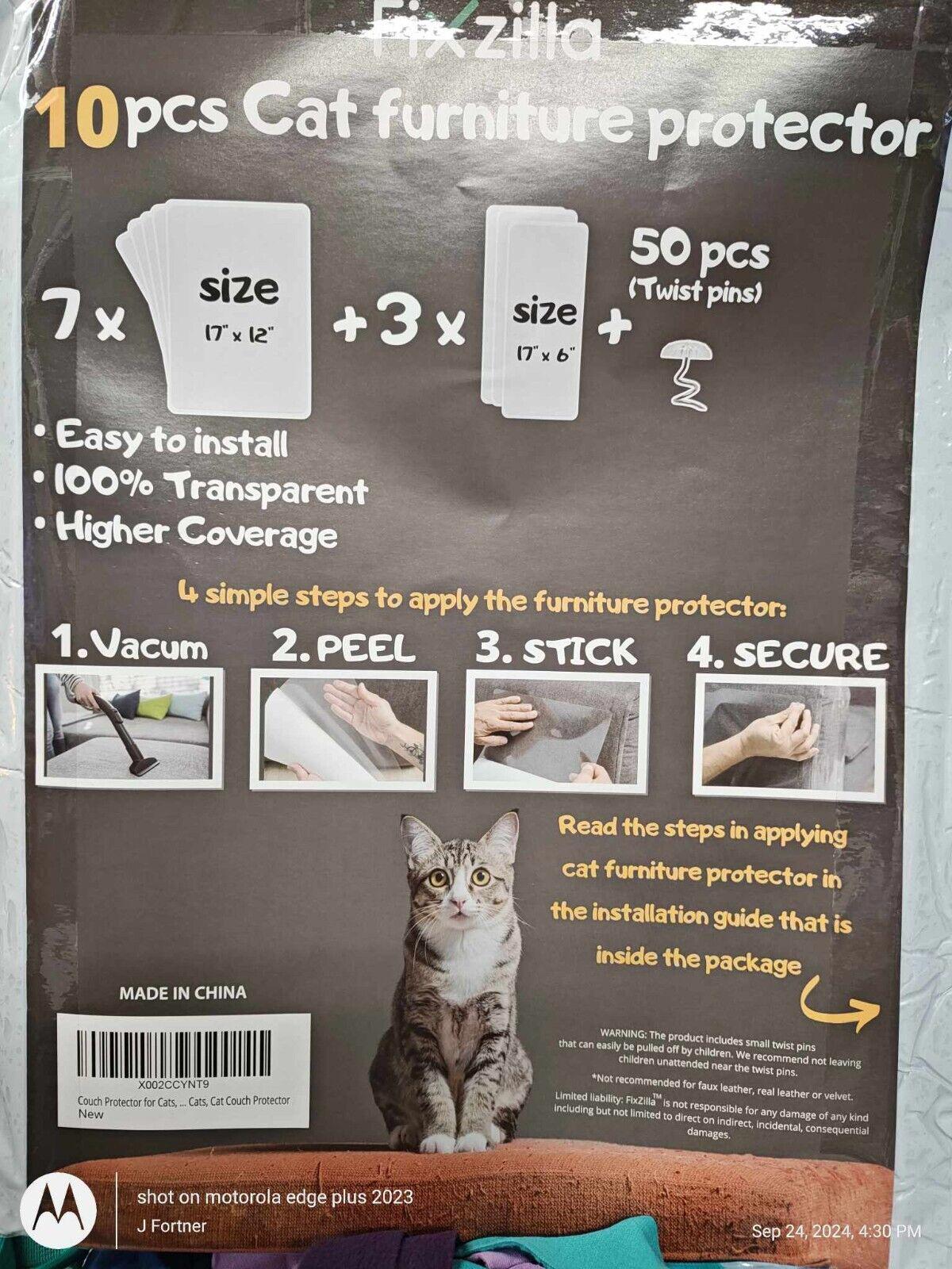 Fixzilla 10 pcs cat furniture protector with installation steps and twist pins.