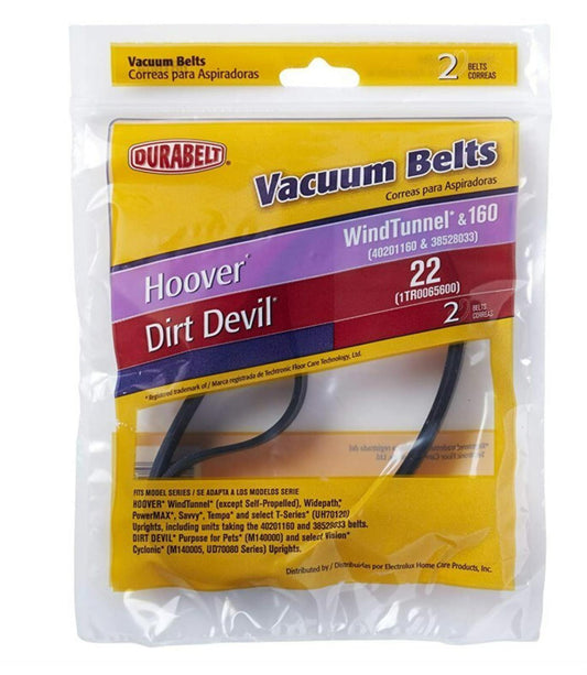 Hoover Vacuum Belts for Dirt Devil, compatible with WindTunnel and 160 models, pack of 2.