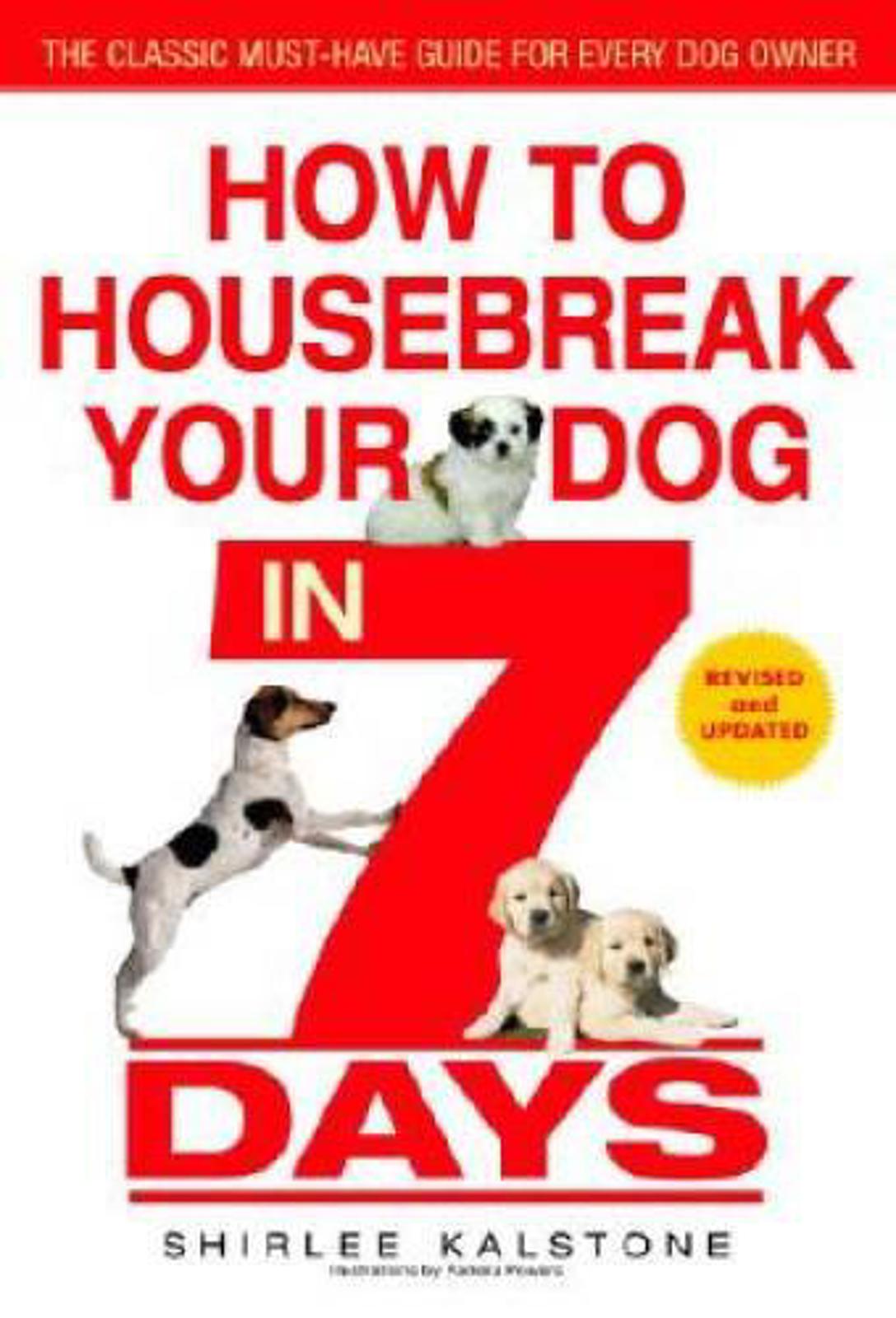 How to Housebreak Your Dog in 7 Days book cover featuring dogs and puppies.
