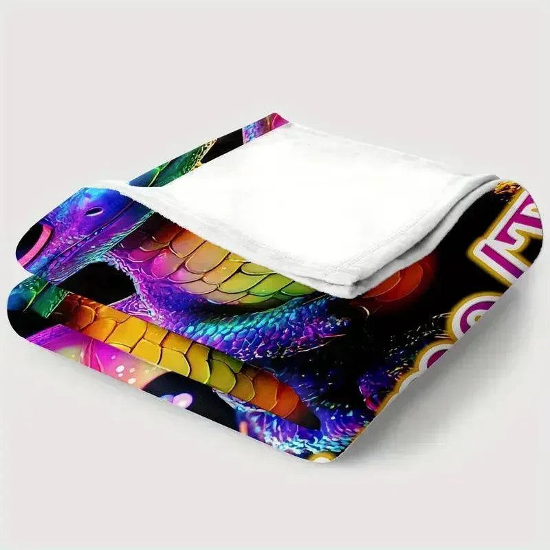 Personalized Rainbow Dragon Blanket | Custom Name | Glowing Black 310gsm Fleece Throw Gift