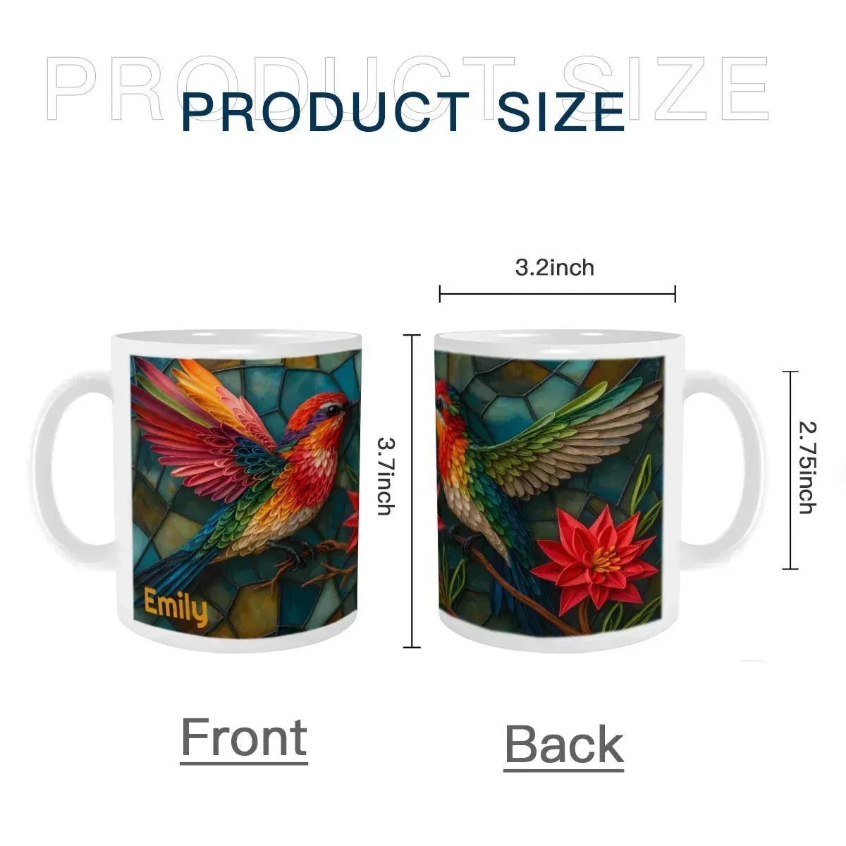 Personalized Stained Glass Hummingbird Mug | Custom Name | Bohemian Ceramic Coffee Tea Cup Gift