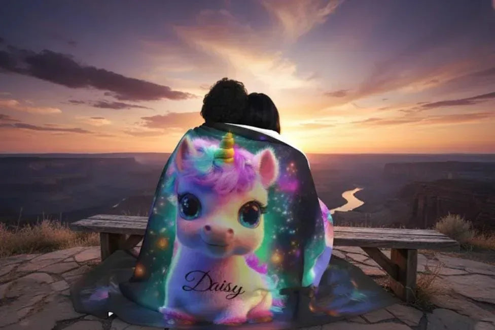 Personalized Cosmic Unicorn Blanket | Custom Name | Rainbow Galaxy Fleece Throw Gift