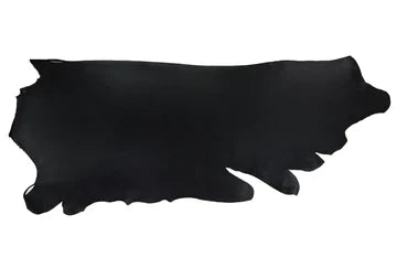 Black leather hide, ideal for crafting and upholstery projects.