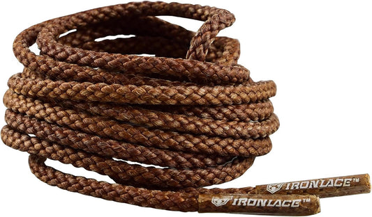 Ironlace brown braided shoelaces with durable tips for enhanced footwear style.