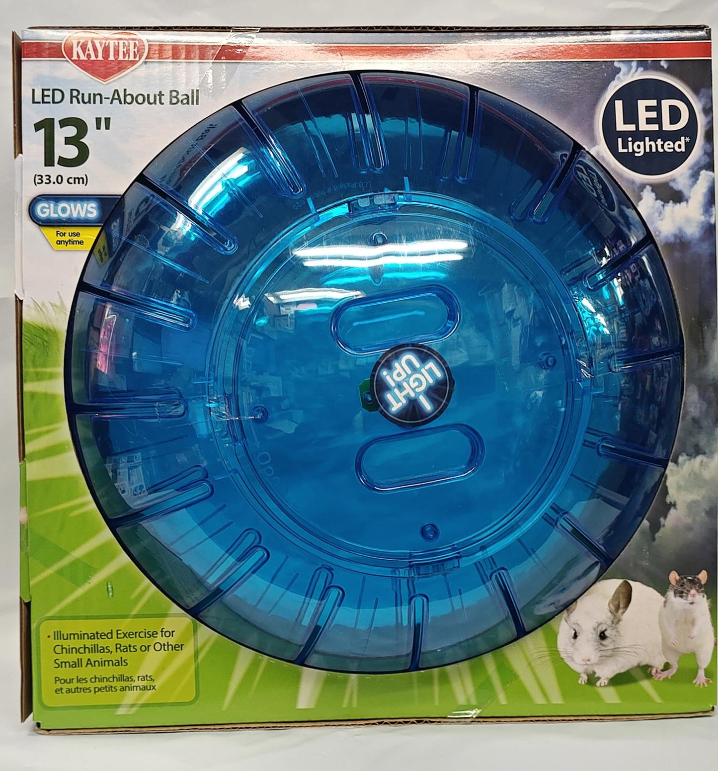 LED Run-About Ball 13" for small pets, glowing blue design for nighttime fun.
