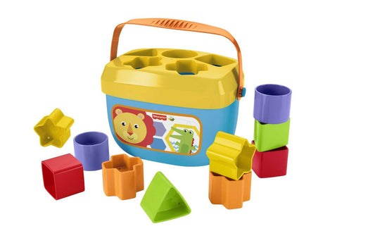 Lion Shape Sorter Toy with colorful blocks for toddlers, featuring a blue and yellow container.
