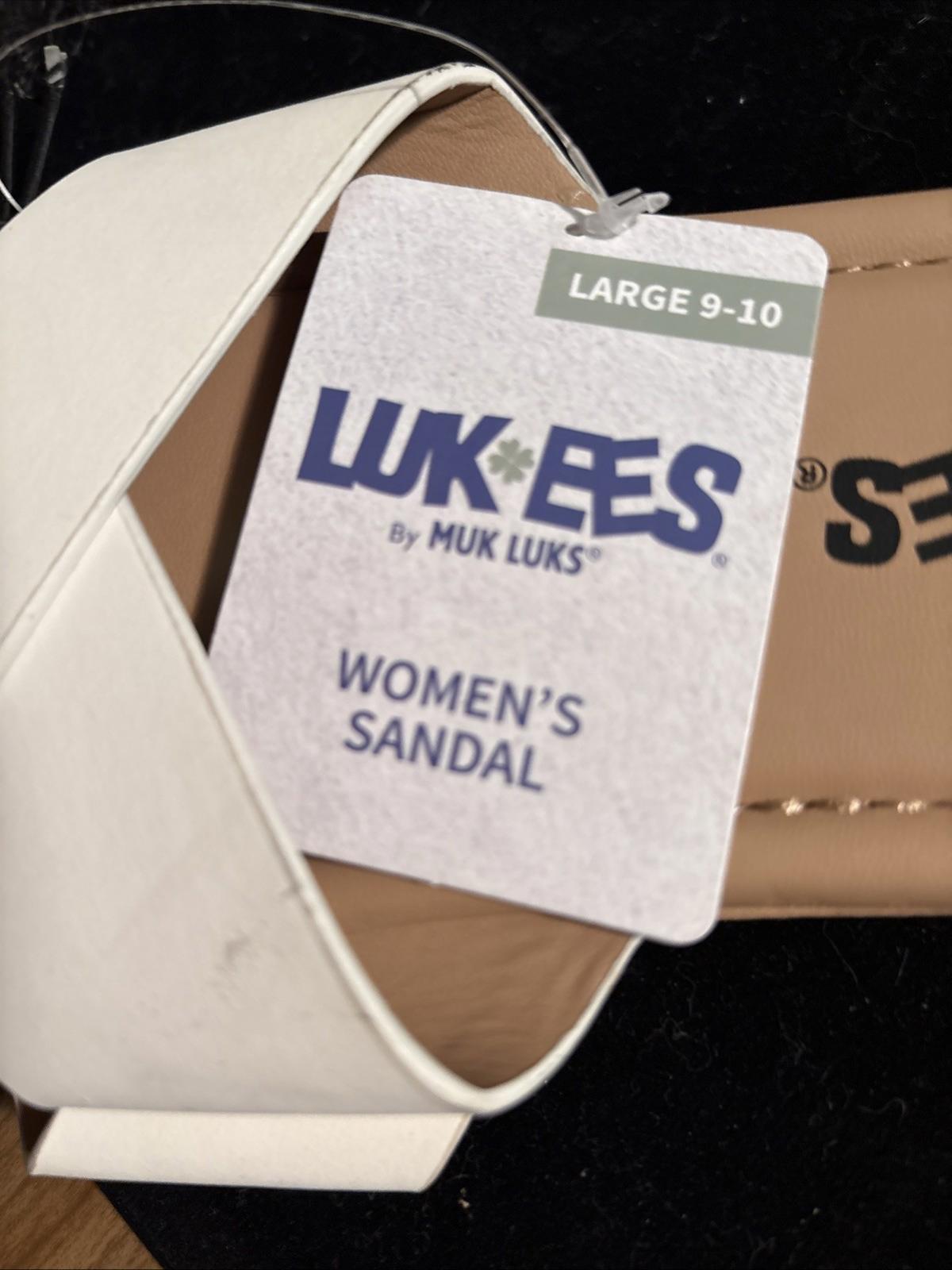 Lukees by Muk Luks women's sandal with a large size tag, featuring a stylish design.