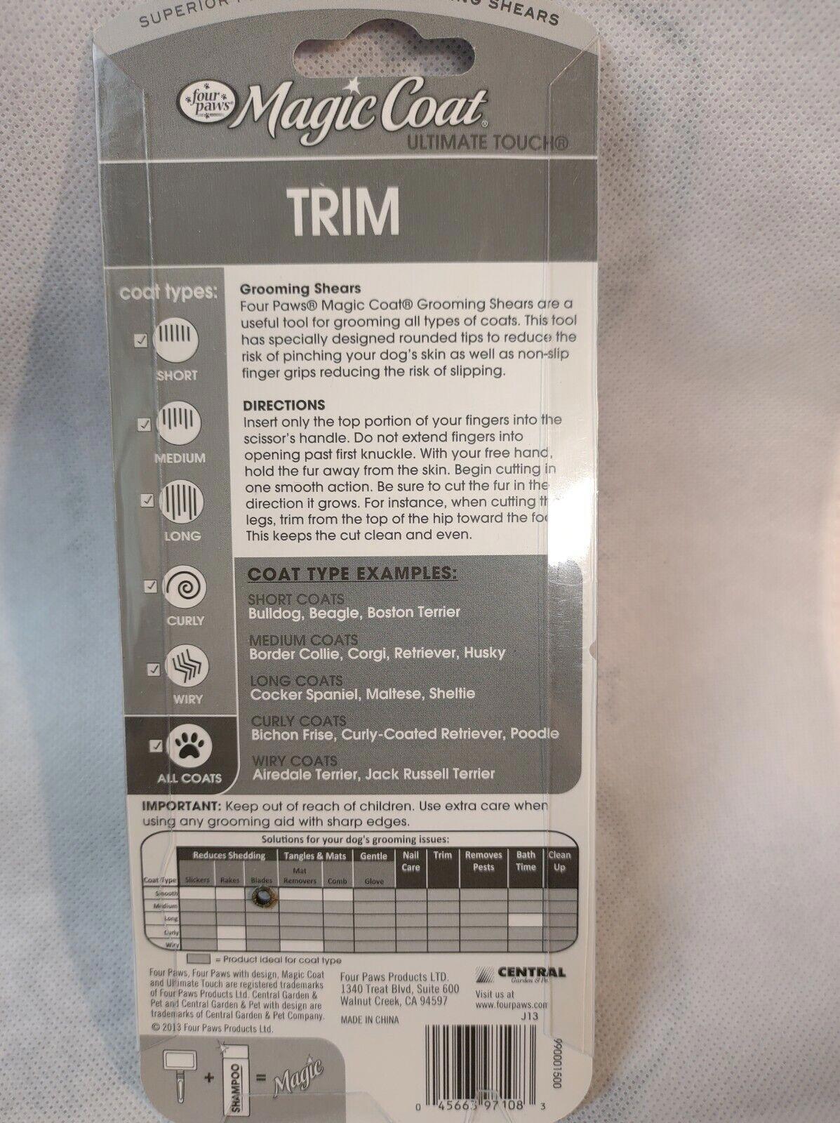Magic Coat Trim grooming shears with detailed instructions and goat type examples.