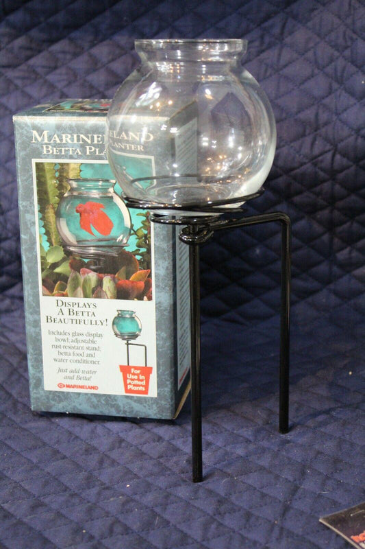 Marineland Betta Planter with glass bowl and black stand, perfect for displaying betta fish.