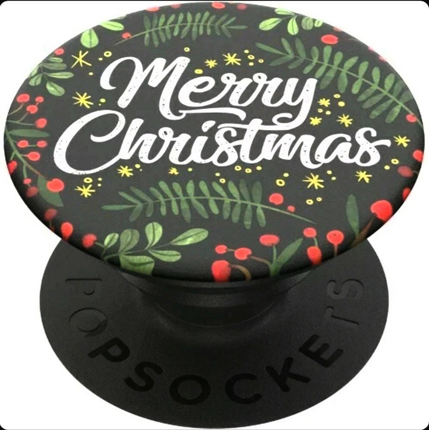 Merry Christmas PopSocket featuring festive greenery and red berries design.