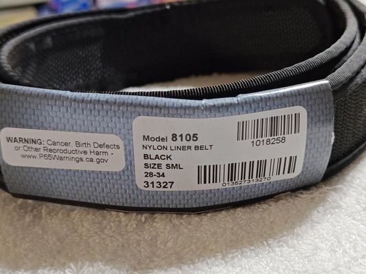 Nylon Liner Belt model 8105 in black, featuring a durable design and size small label.
