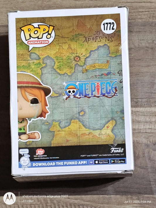 One Piece Funko Pop! figure 1772 featuring a character on a treasure map background.