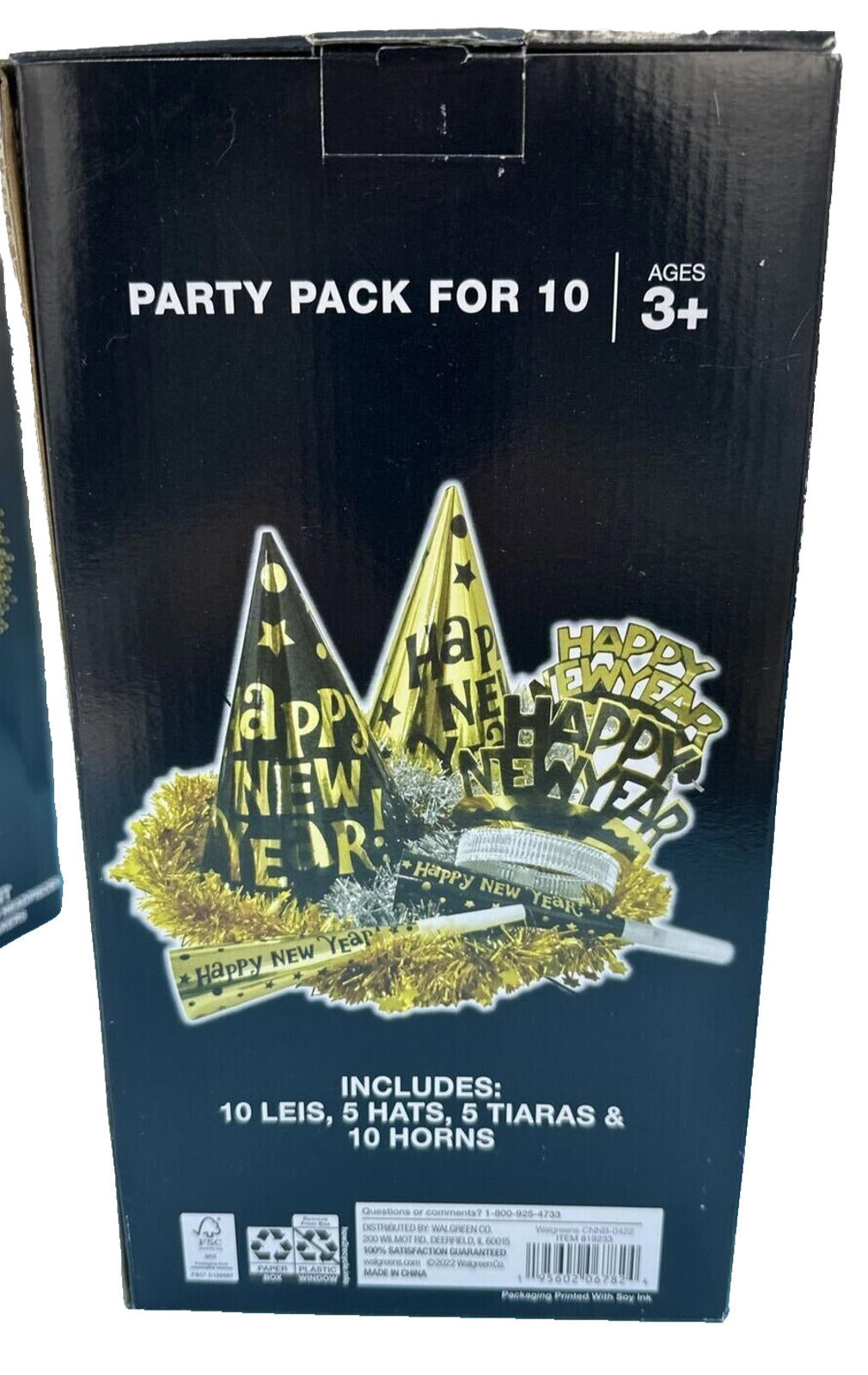 Party Pack for 10 includes hats, tiaras, and horns for New Year's celebrations.