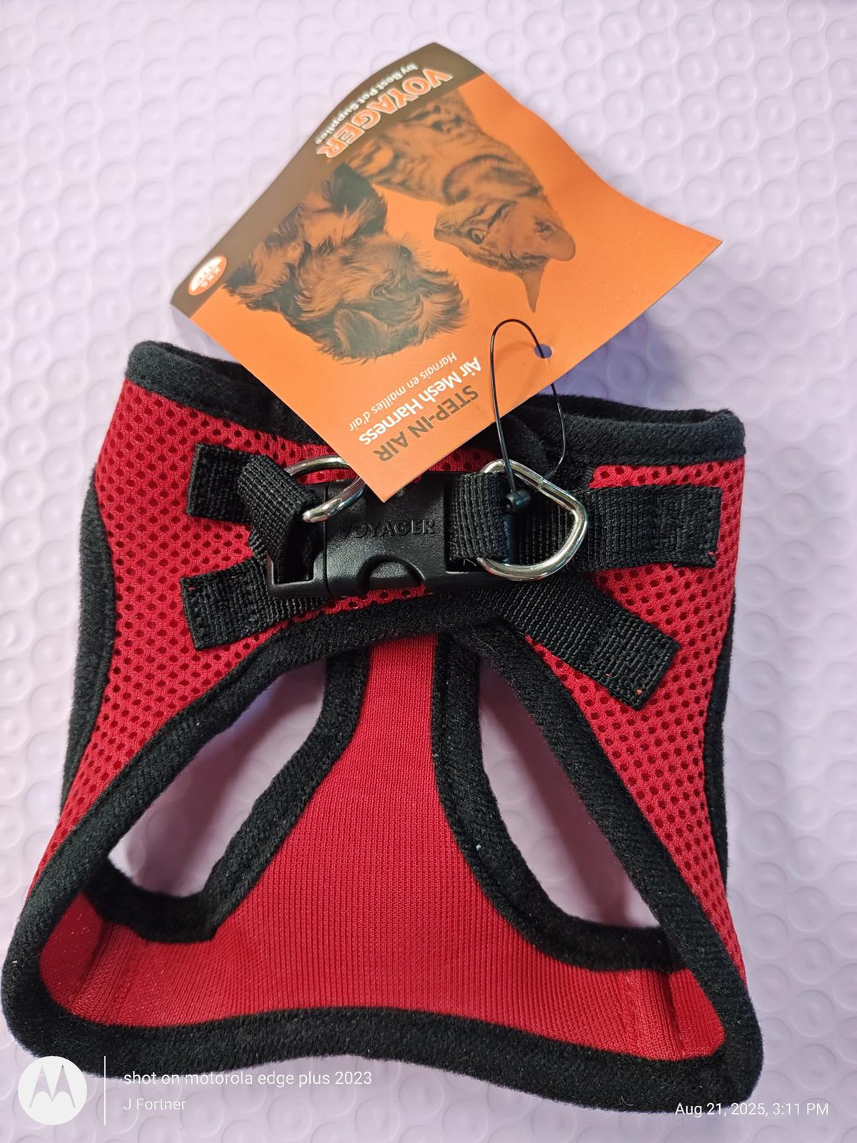Red Dog Harness with adjustable straps and breathable mesh for comfort.