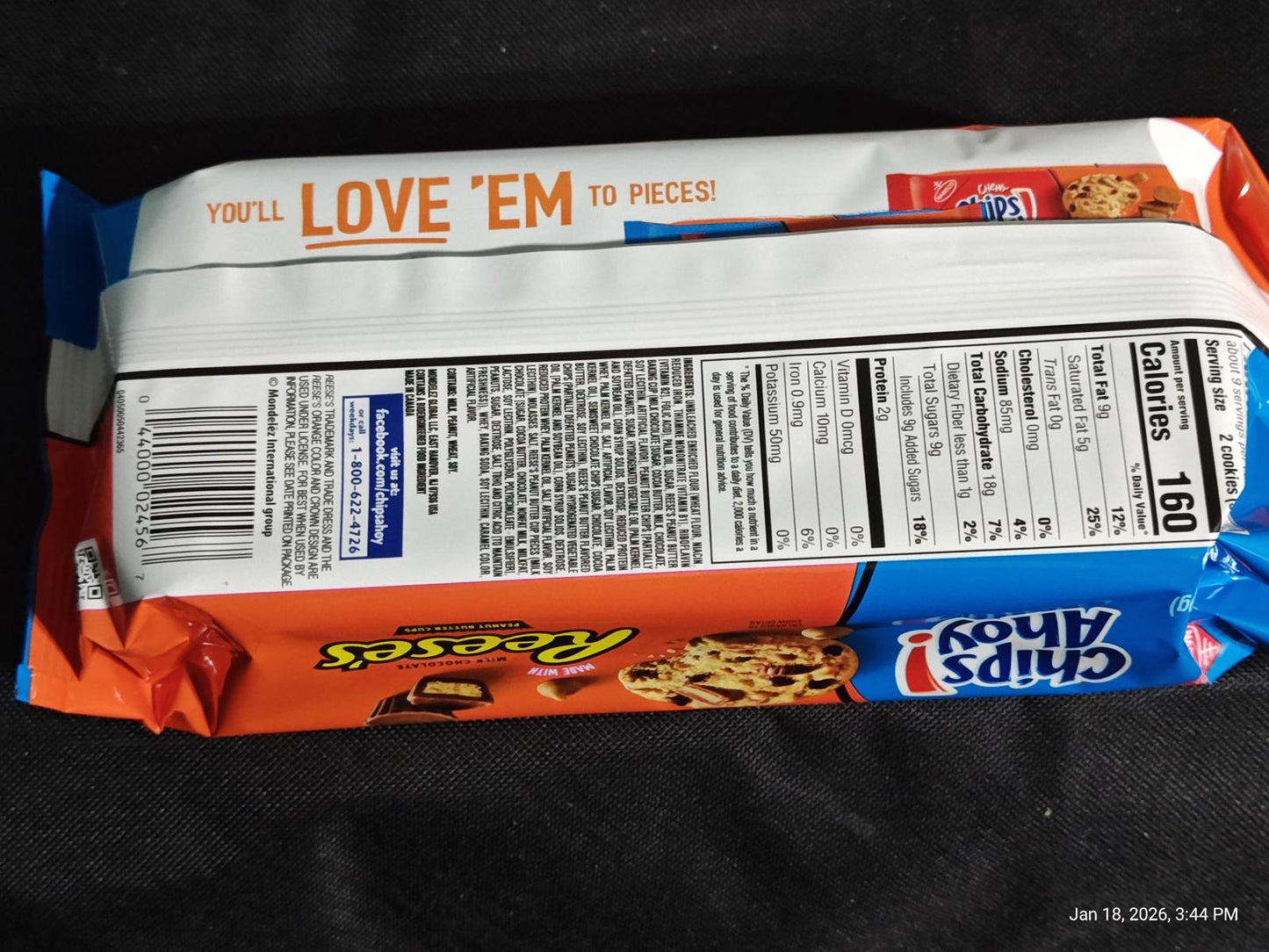 Reese's Crunchy Cookie packaging featuring colorful design and nutritional information.