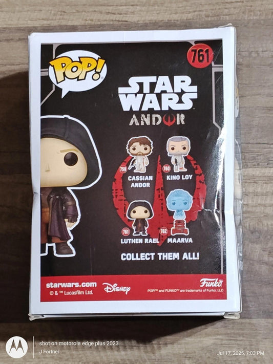 Star Wars Andor Funko Pop! figure featuring Cassian Andor in a black cloak.