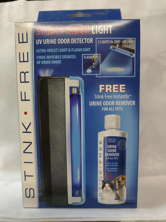 Stink Free UV urine odor detector with flashlight and bonus urine odor remover for pets.